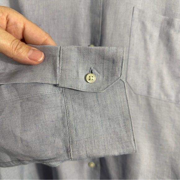 Sutton Studio Bloomingdale's size 12 ladies button front blue linen shirt, fall - Picture 4 of 9